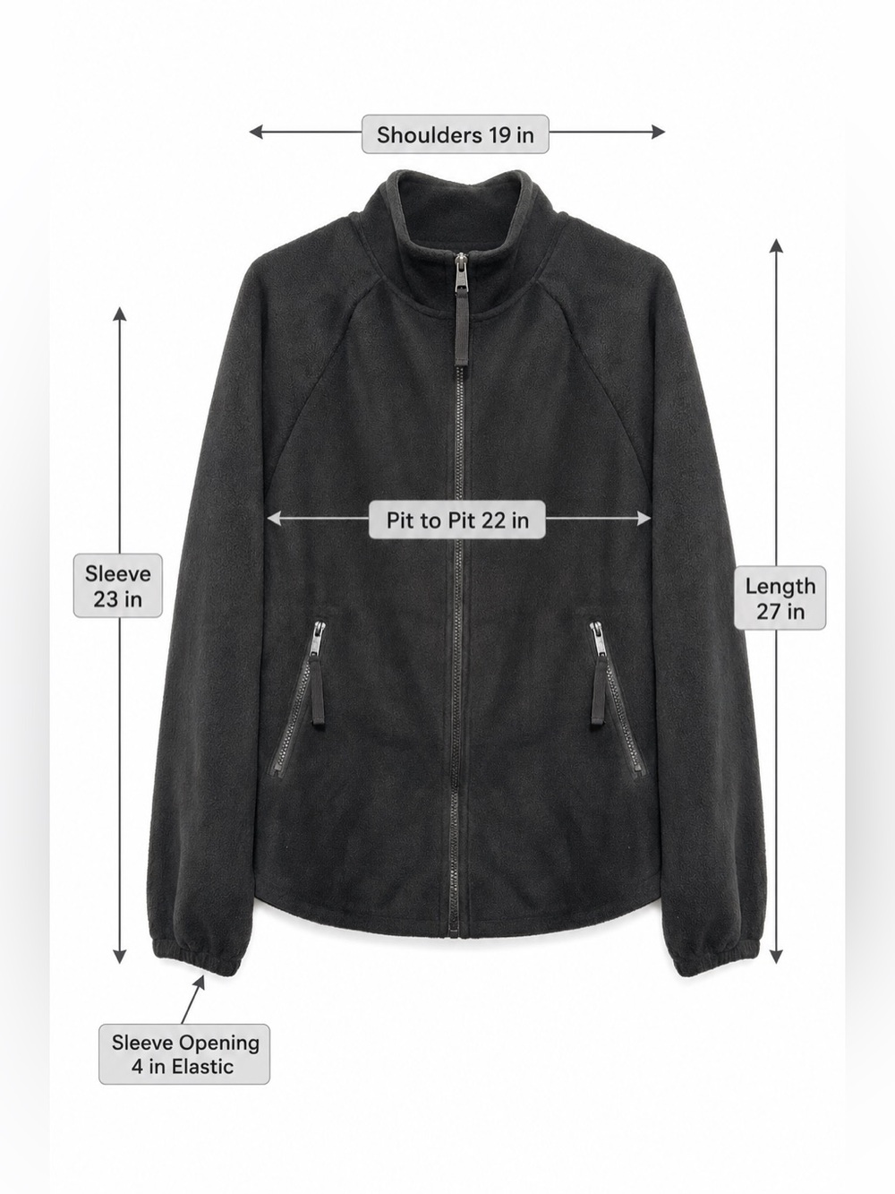 🆕 Como Vintage S/M Black Polar Fleece Full Zip Jacket Zip Pockets